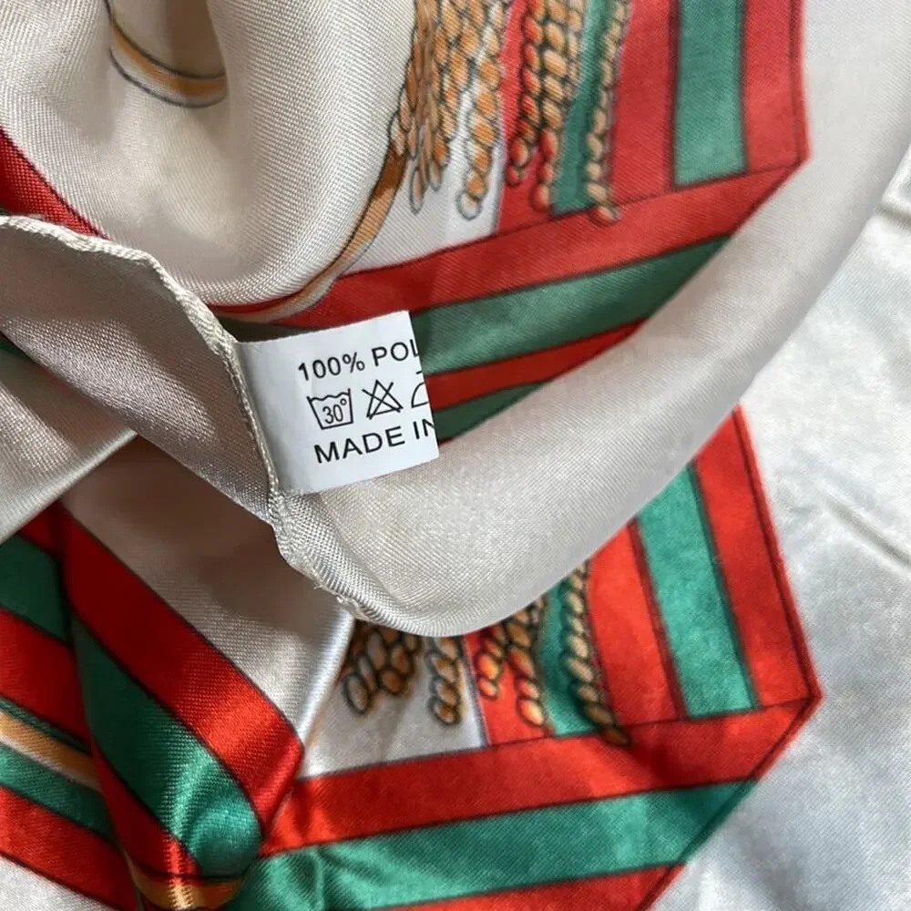 Red Green Cream Gold Tassel Print Scarf Women’s Size 36x36 in